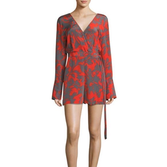 Diane von Furstenberg Silk Printed Wrap V-neck Romper...